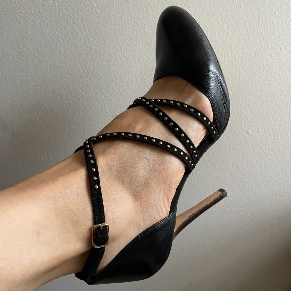 Leather heels with gold studs